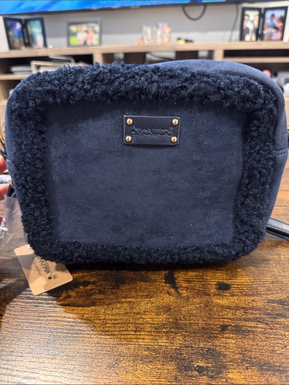 Bearpaw Navy Blue Faux Suede & Shearling Camera Crossbody
